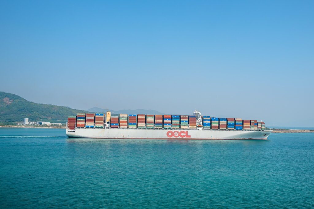 container ship, freighter ship, cargo ship, oocl egypt, sea, nature, ocean